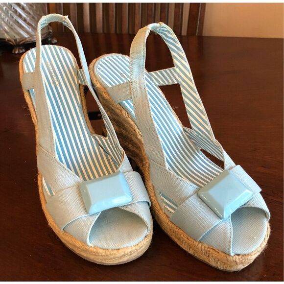 GITANO - NWT - L Sz 7.5 Lt. Blue Canvas Espadrilles. Jute-Wrapped 4” Heels CUTE - Picture 3 of 16
